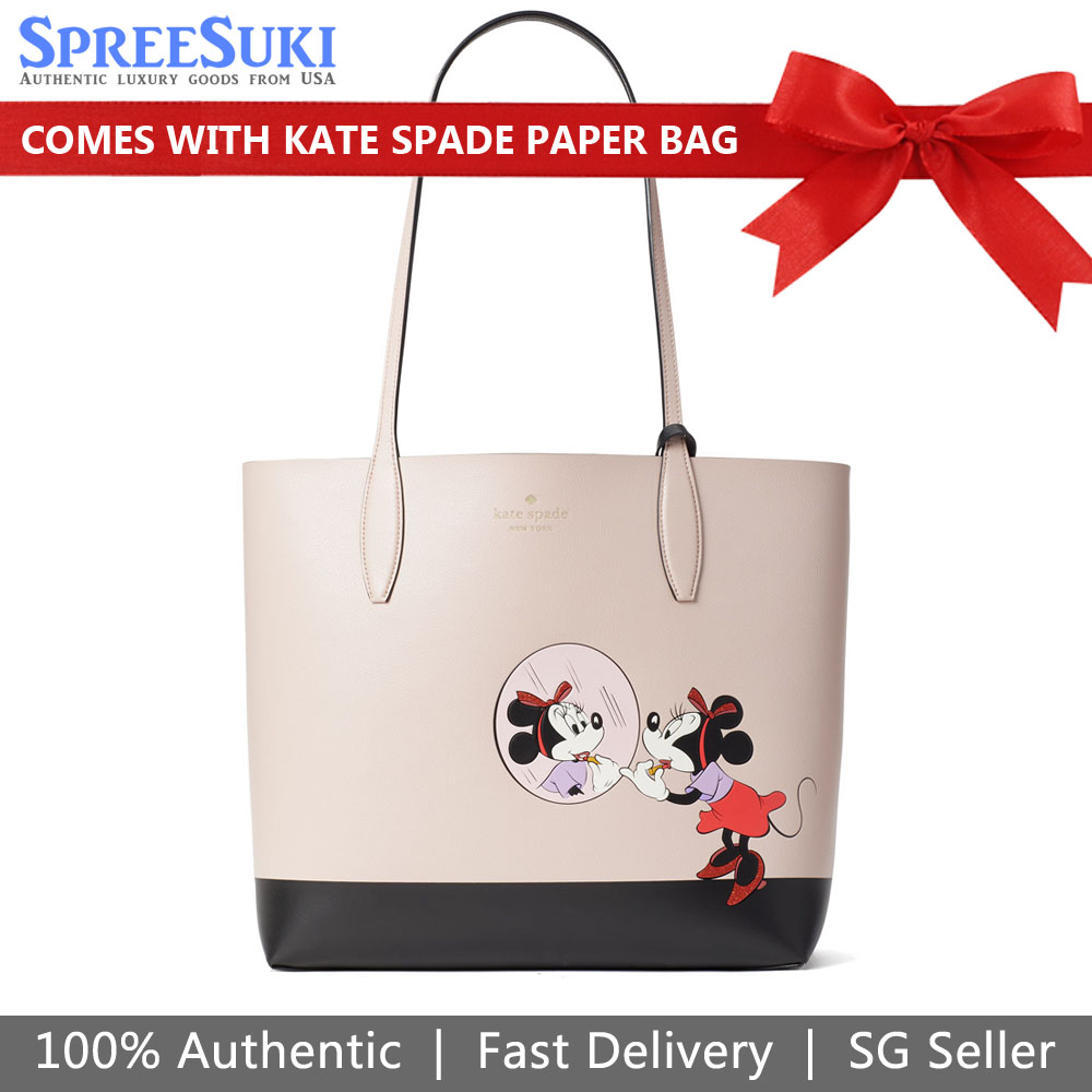 Kate Spade Tote Shoulder Bag Disney X Kate Spade New York Minnie Mouse Larg Pale Vellum Nude Beige # WKR00215
