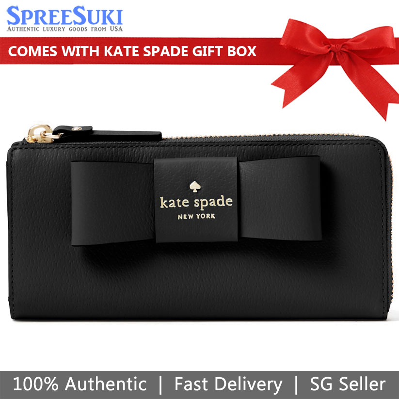 Kate Spade Kate Spade Robinson Street Nisha Black Leather Wallet Wristlet Bow Black # WLRU3286
