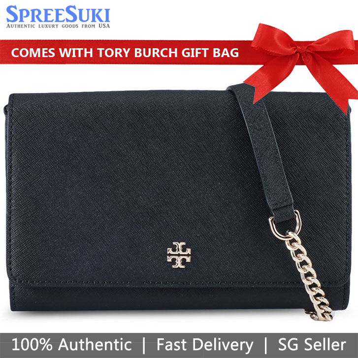 Tory Burch Emerson Chain Wallet Black # 82328