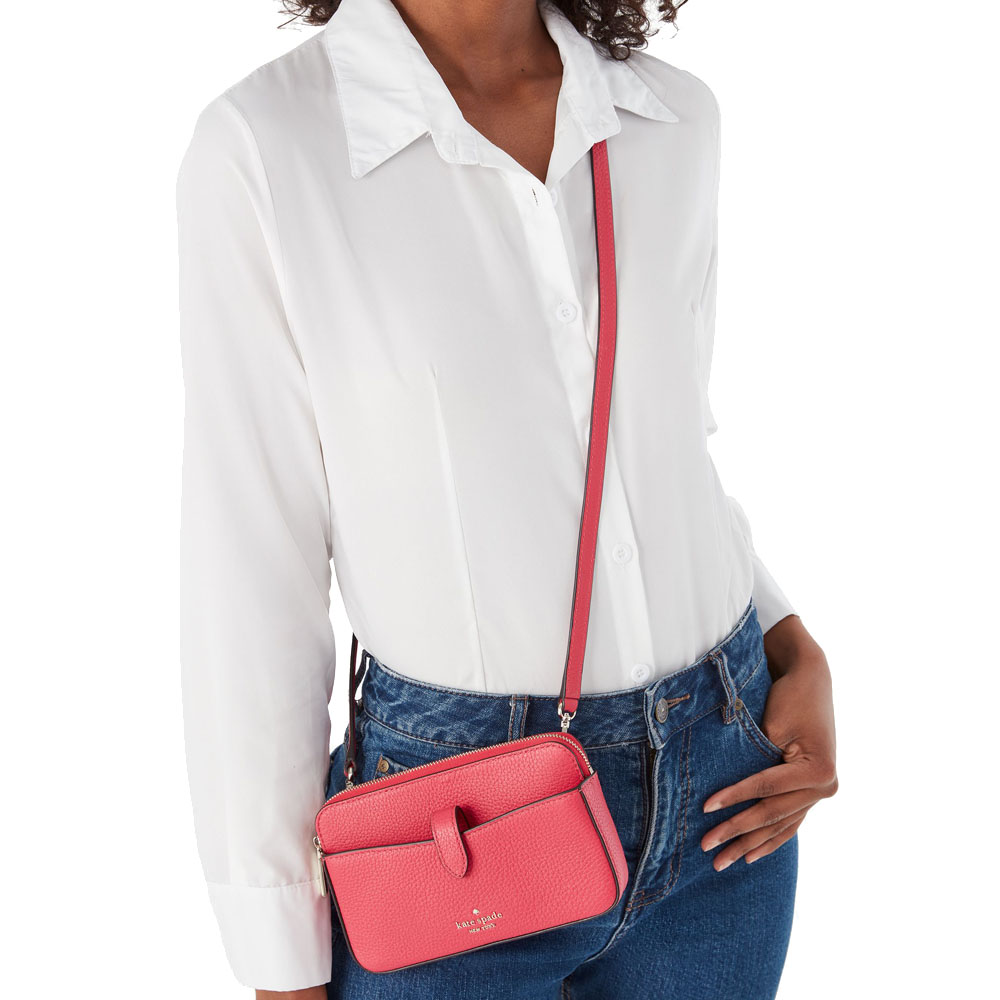 Kate Spade Leila Small Tab Crossbody Bright Rose Red # WLR00397