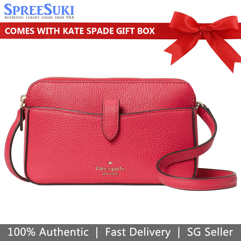 Kate Spade Leila Small Tab Crossbody Bright Rose Red # WLR00397