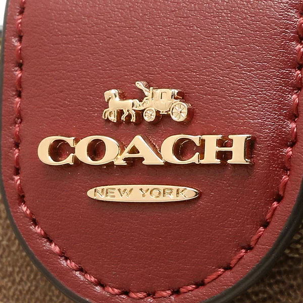 Coach Medium Wallet Medium Corner Zip Wallet In Signature Canvas Khaki Cherry Red # C0082