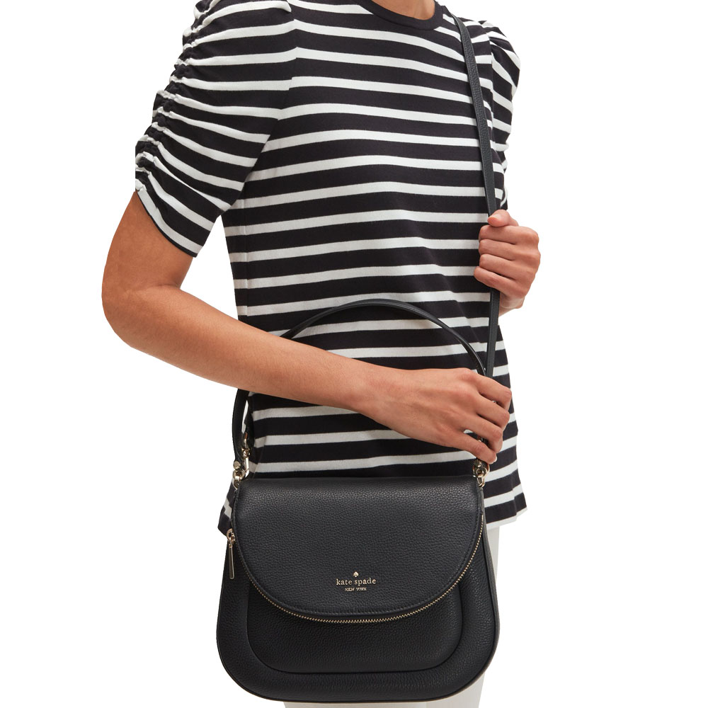 Kate Spade Crossbody Bag Leila Medium Flap Shoulder Bag Black # WKR00330