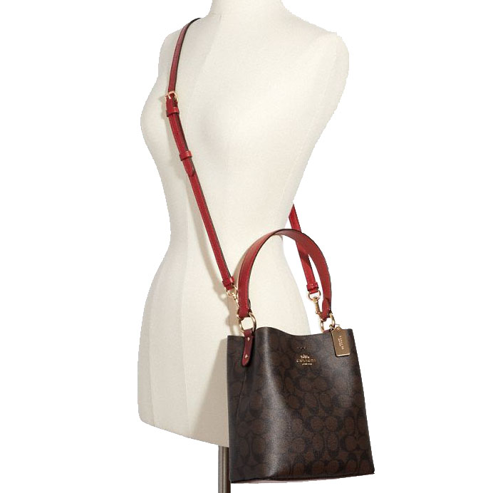 Coach Crossbody Bag Small Town Bucket Bag In Signature Canvas Brown 1941 Red # 2312