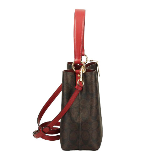 Coach Crossbody Bag Small Town Bucket Bag In Signature Canvas Brown 1941 Red # 2312