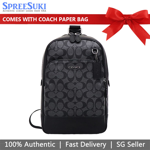 Coach Men Graham Pack In Signature Canvas Backpack Charcoal Black # C2932