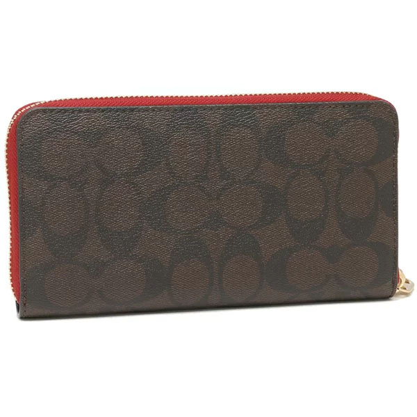 Coach Long Wallet Long Zip Around Wallet In Signature Canvas Brown 1941 Red # C4452
