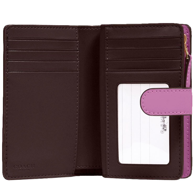 Coach Medium Corner Zip Wallet In Signature Canvas Khaki Lilac Light Purple # 23553