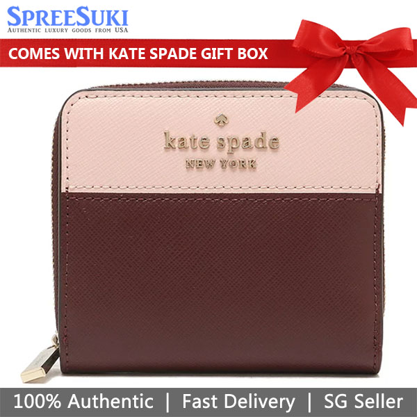Kate Spade Small Wallet Small Zip Around Wallet Rose Smoke Pink # WLR00636