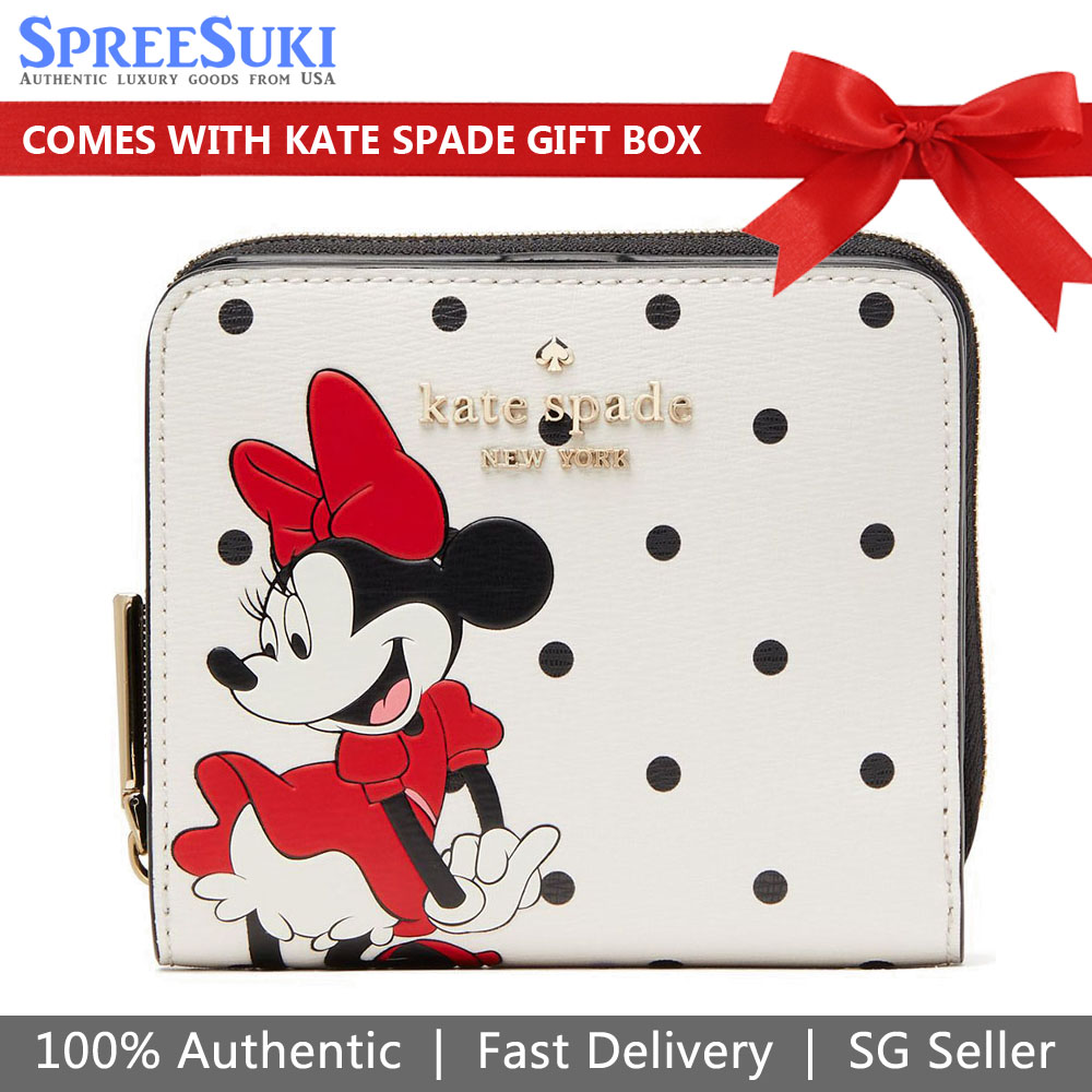 Kate Spade Small Wallet Disney X Kate Spade New York Minnie Mouse Zip Around Wallet Off White Black # K4762