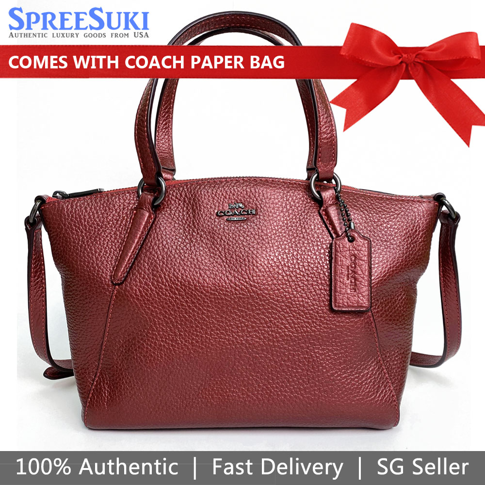 Coach Crossbody Bag Mini Kelsey Satchel Metallic Hot Pink Red # F29639