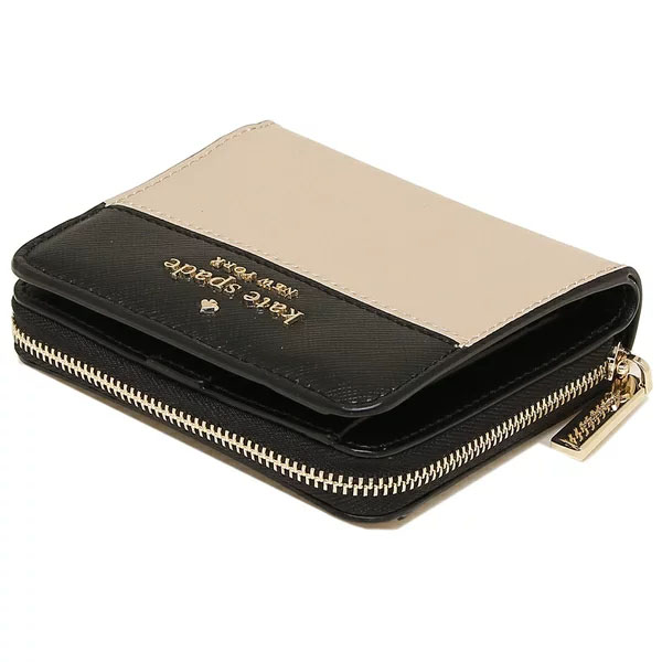 Kate Spade Small Wallet Small Zip Around Wallet Warm Beige Black # WLR00636