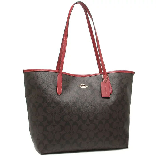 Coach Tote Shoulder Bag City Tote In Signature Canvas Brown 1941 Red # 5696
