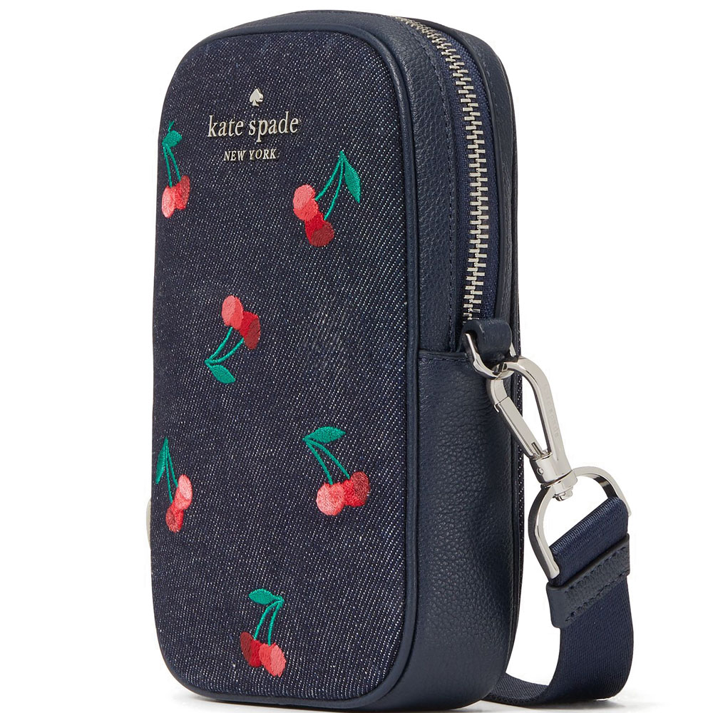 Kate Spade Rosie Cherry Embroidered Denim Flap Camera Bag Crossbody Blue  Multi 