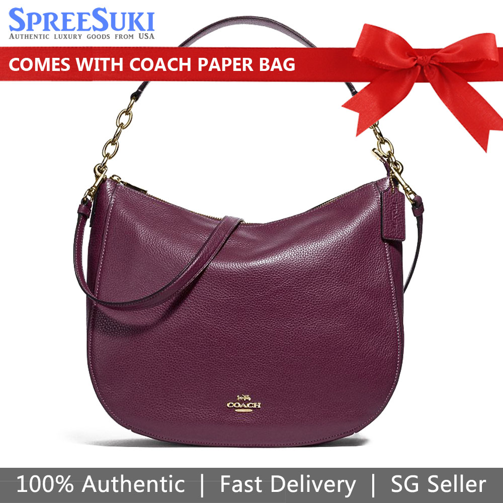 Coach Shoulder Bag Crossbody Bag Elle Hobo Raspberry Magenta Purple Red # F31399