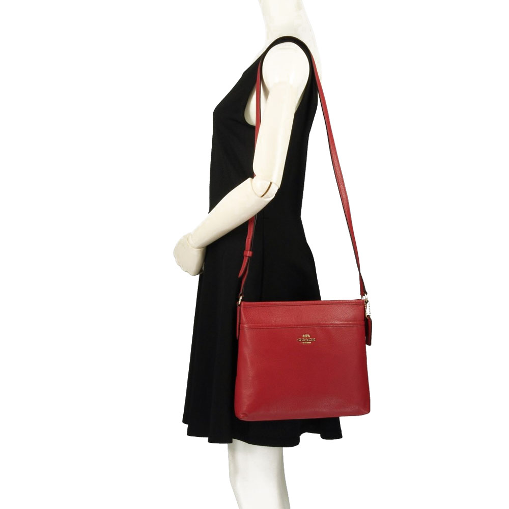 Coach Crossbody Bag Pebbled Leather File Crossbody Red # F28035