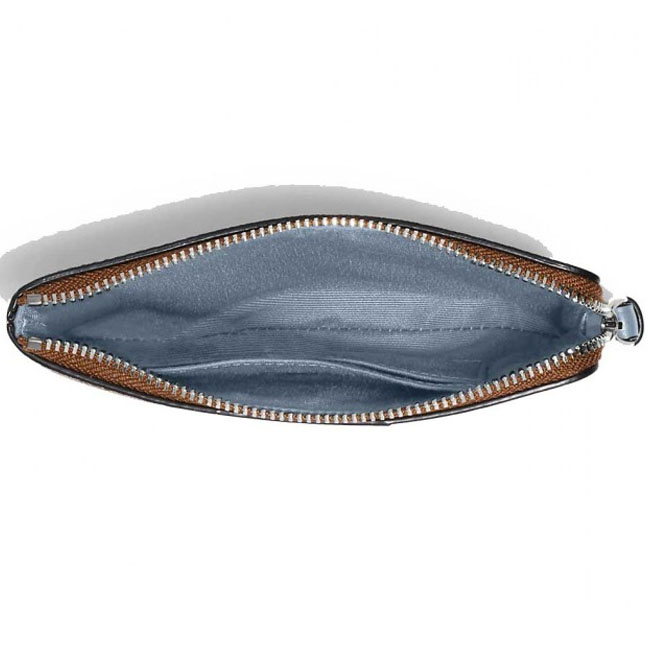 Coach Small Wristlet Signature Pvc Leather Corner Zip Khaki Marble Blue # F58035