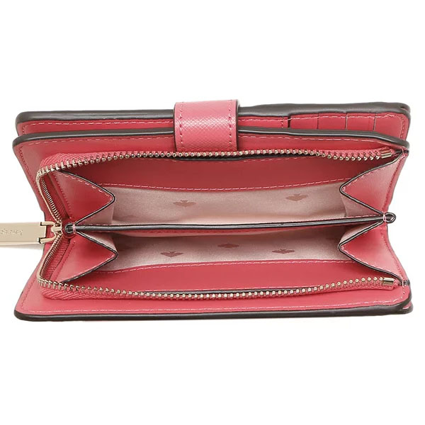 Kate Spade Medium Wallet Staci Saffino Leather Medium Compact Bifold Dark Watermelon Pink Red # WLR00128