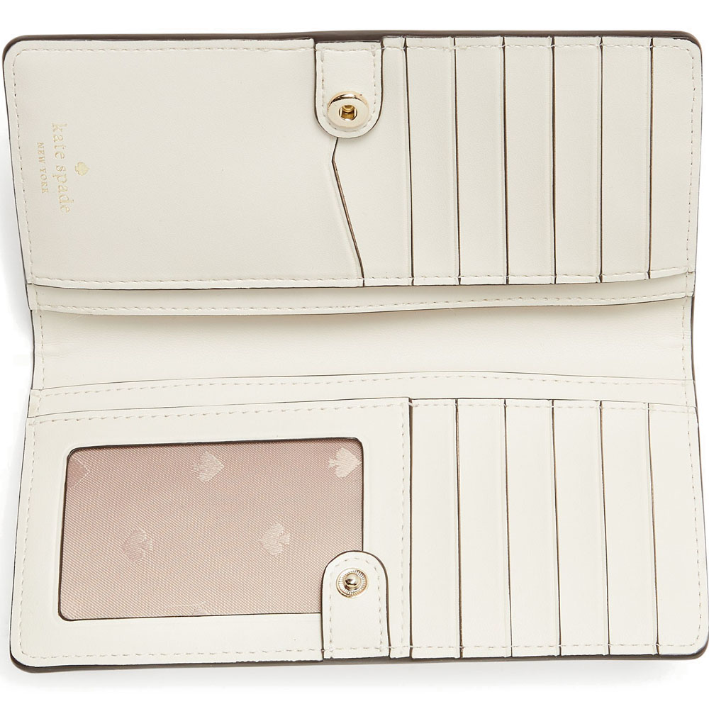 Kate Spade Medium Wallet Staci Saffiano Leather Large Slim Bifold Parchment Off White # WLR00145