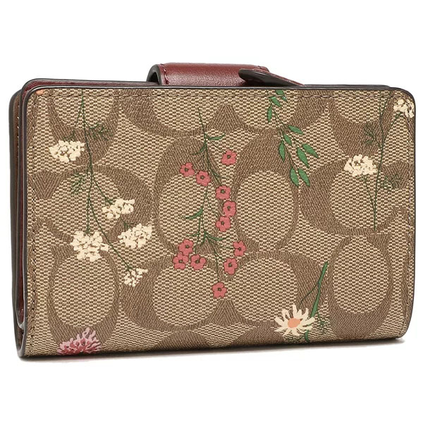 Coach Medium Wallet Medium Corner Zip Wallet In Signature Canvas With Wildflower Print Khaki # C8730