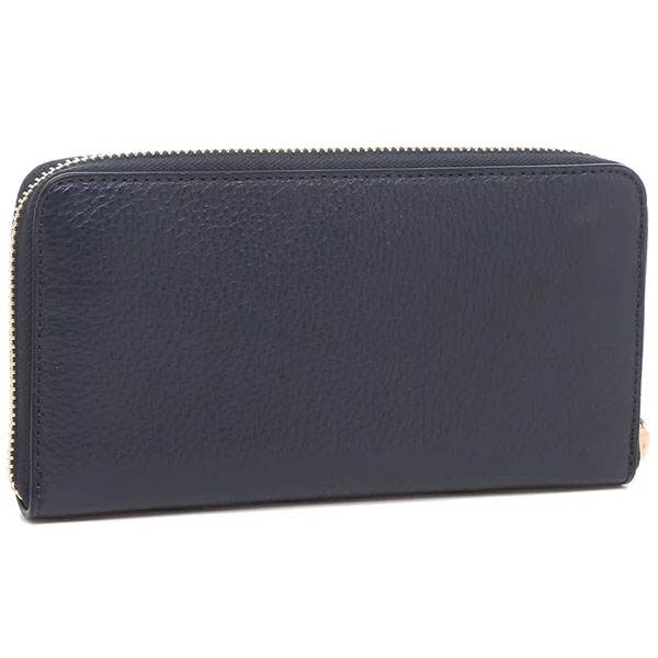 Coach Long Wallet Pebbled Leather Long Zip Around Wallet Midnight Navy Dark Blue # C4451
