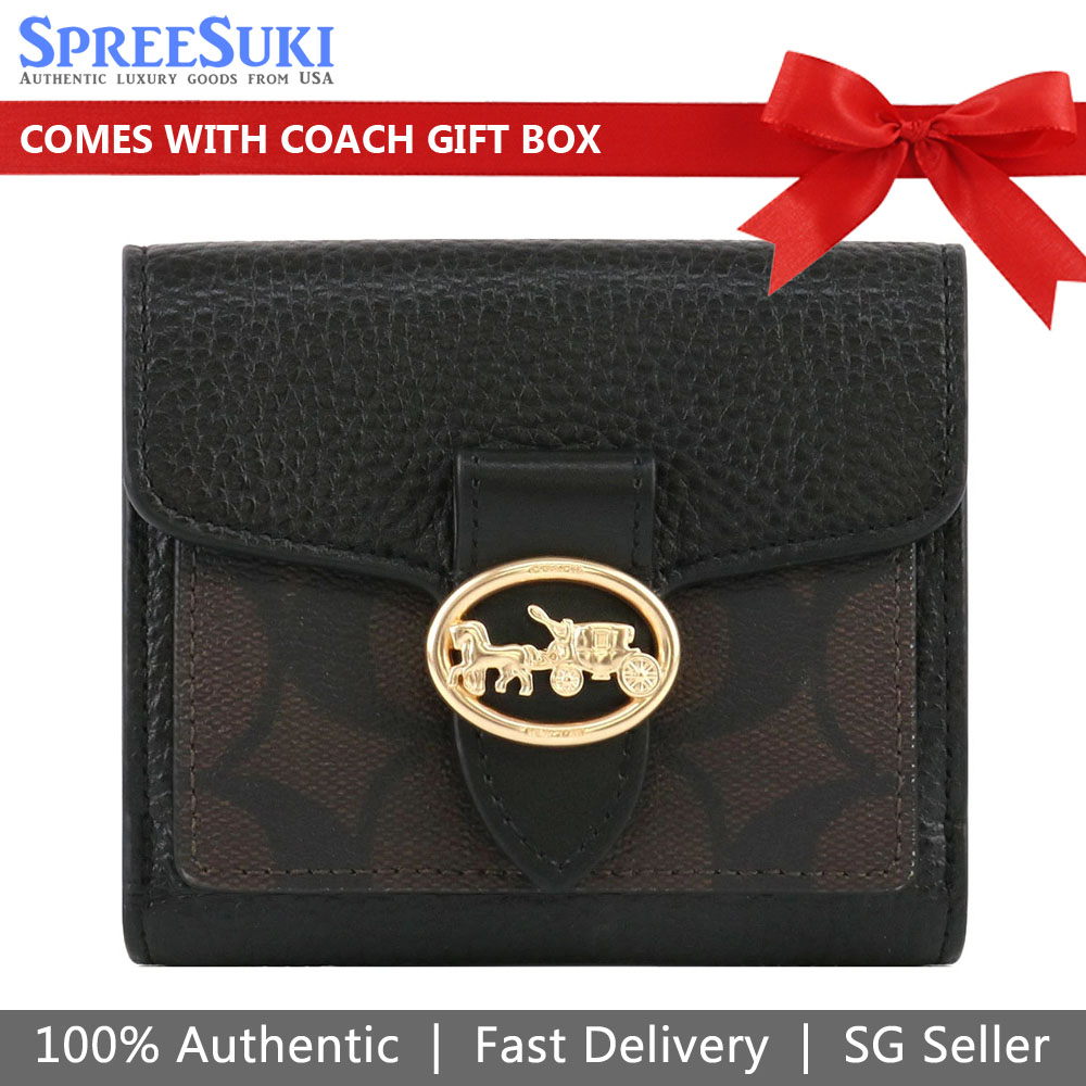 Coach Small Wallet Signature Georgie Small Wallet Brown Black # 7250