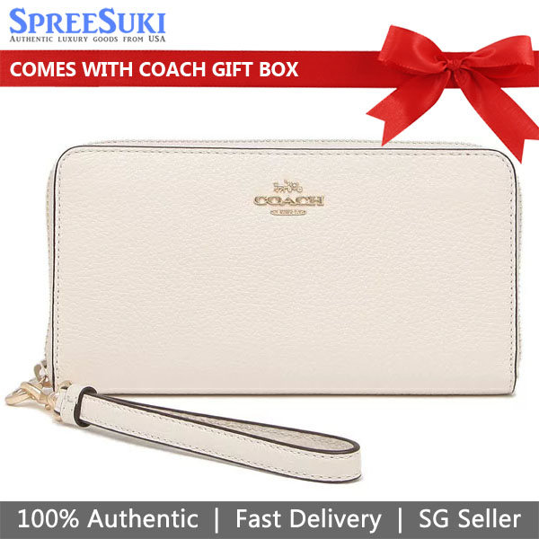 Coach Long Wallet Pebbled Leather Zip Around Chalk Off White # C4451
