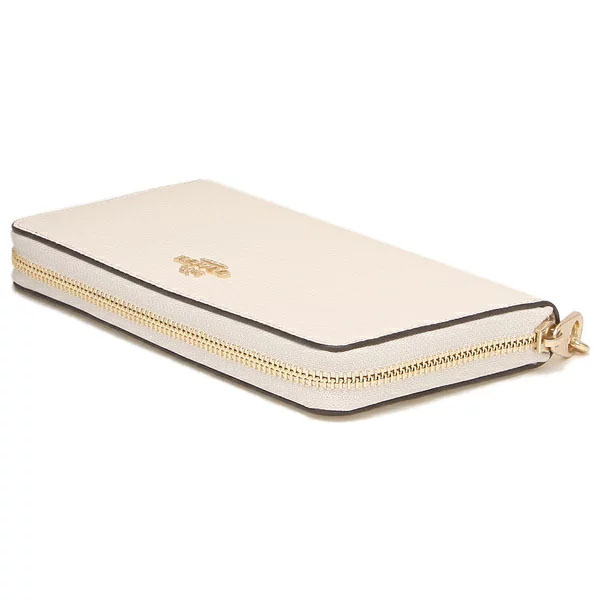 Coach Long Wallet Pebbled Leather Zip Around Chalk Off White # C4451