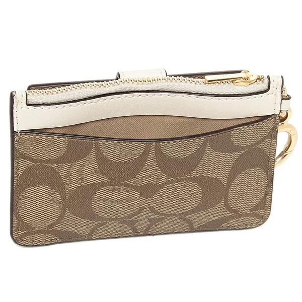 Coach Signature Attachment Card Case Khaki Chalk # C7398
