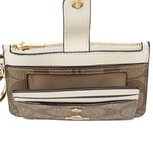 Coach Signature Attachment Card Case Khaki Chalk # C7398