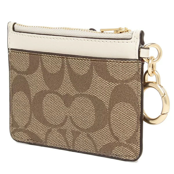Coach Signature Attachment Card Case Khaki Chalk # C7398