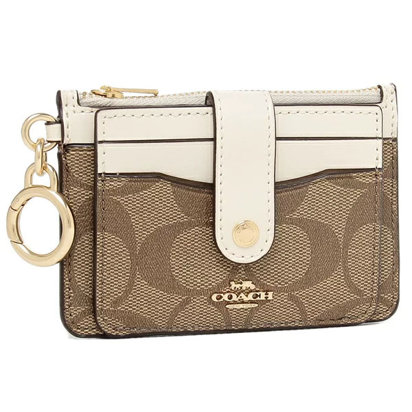 Coach Signature Attachment Card Case Khaki Chalk # C7398