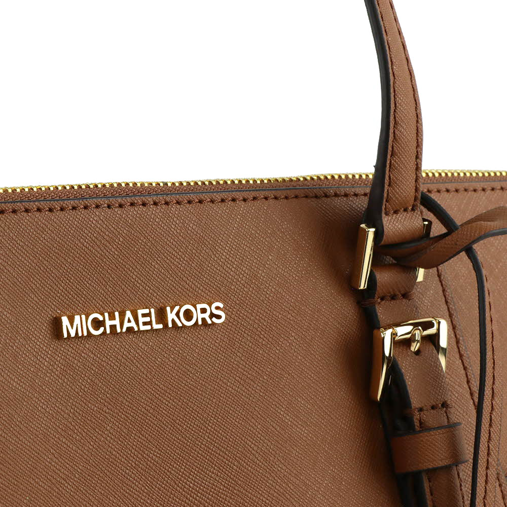 Michael Kors Tote Shoulder Bag Tote Charlotte Leather Large Top Zip Tote Luggage Brown # 35T0GCFT7L