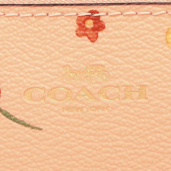 Coach Small Wristlet Mythical Flower Corner Zip Faded Blush Orange Red # C8701