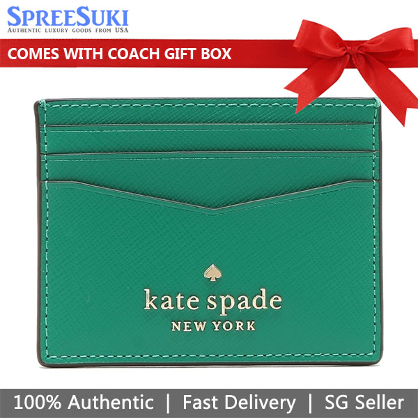 Kate Spade Staci Saffiano Leather Slim Card Holder Green # WLR00129