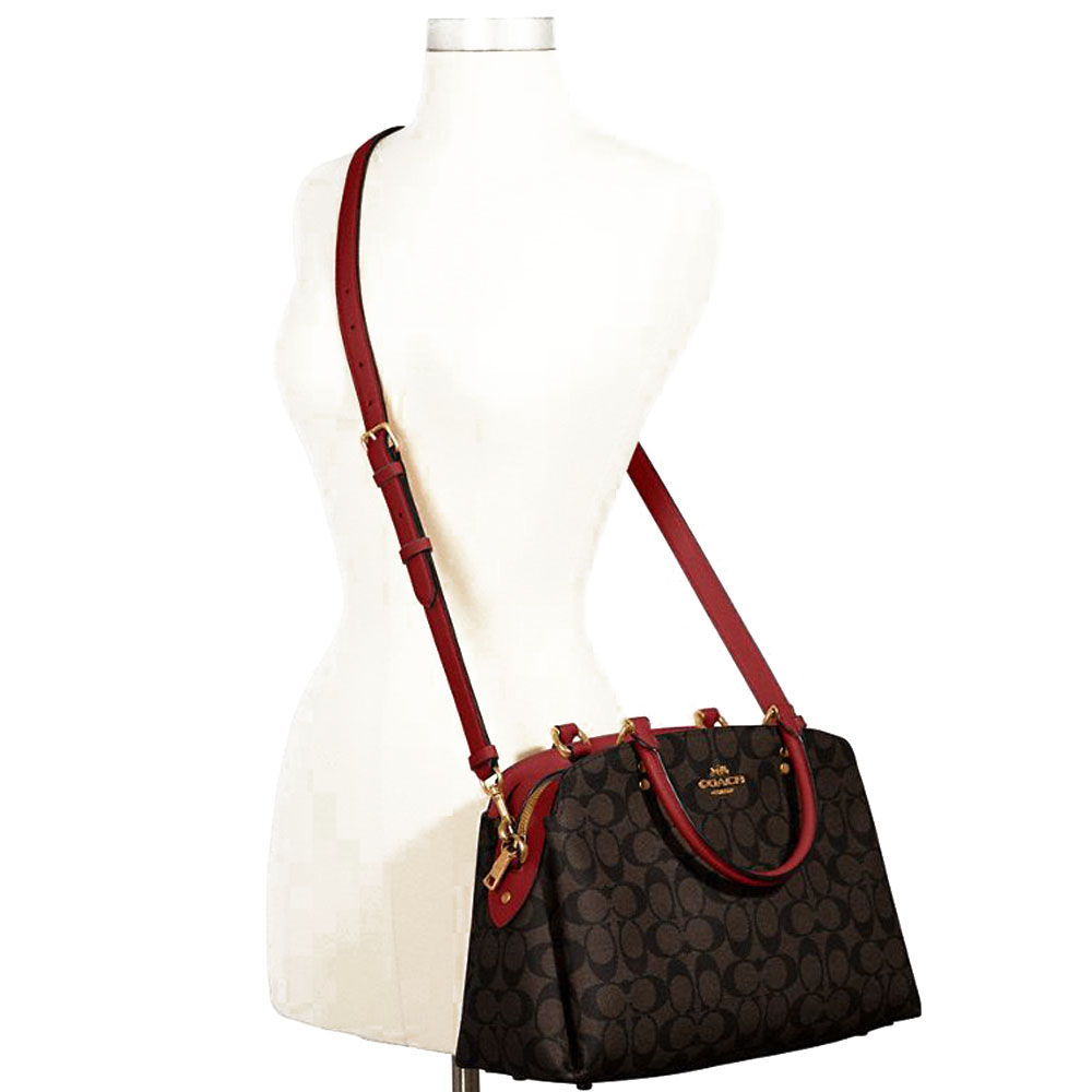 Coach Crossbody Bag Lillie Carryall In Signature Canvas Brown 1941 Red # 91495