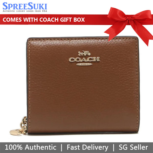 Coach Small Wallet Pebbled Leather Snap Wallet Redwood Brown # C2862