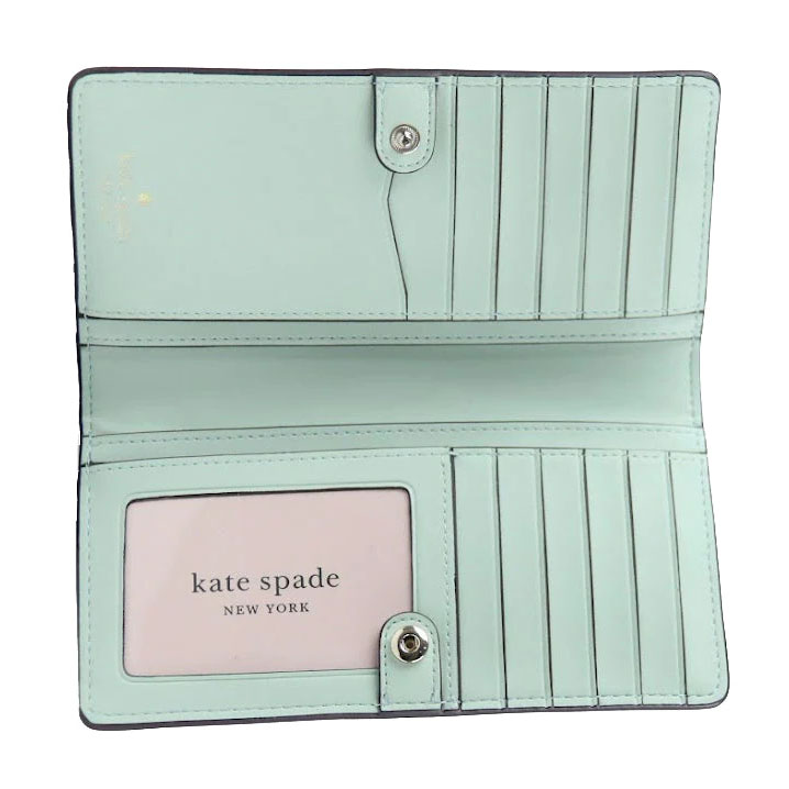 Kate Spade Long Wallet Staci Saffiano Large Slim Bifold Crystal Blue # WLR00145