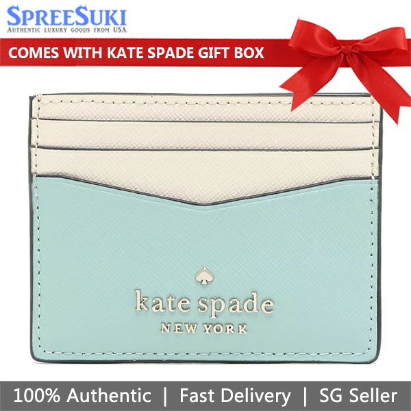 Kate Spade Staci Colorblock Saffiano Leather Slim Cardholder Poolside # WLR00125
