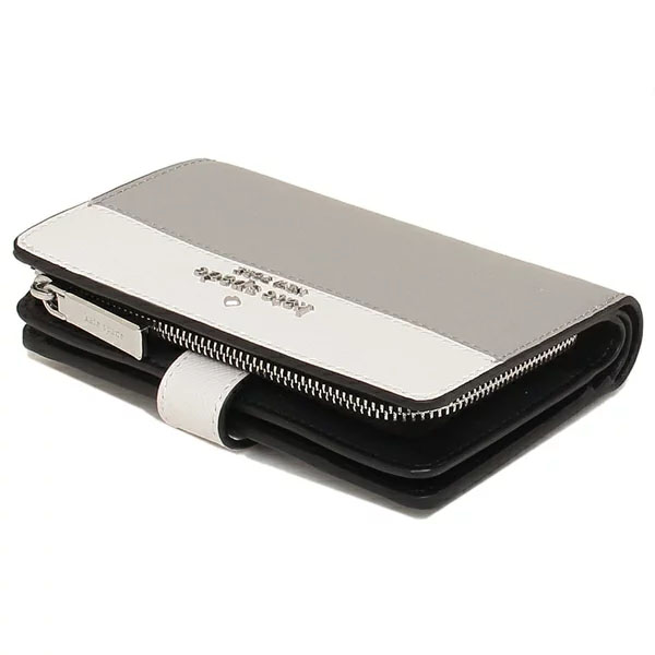 Kate Spade Medium Wallet Staci Medium Compact Bifold Wallet Nimbus Grey Off White # WLR00124