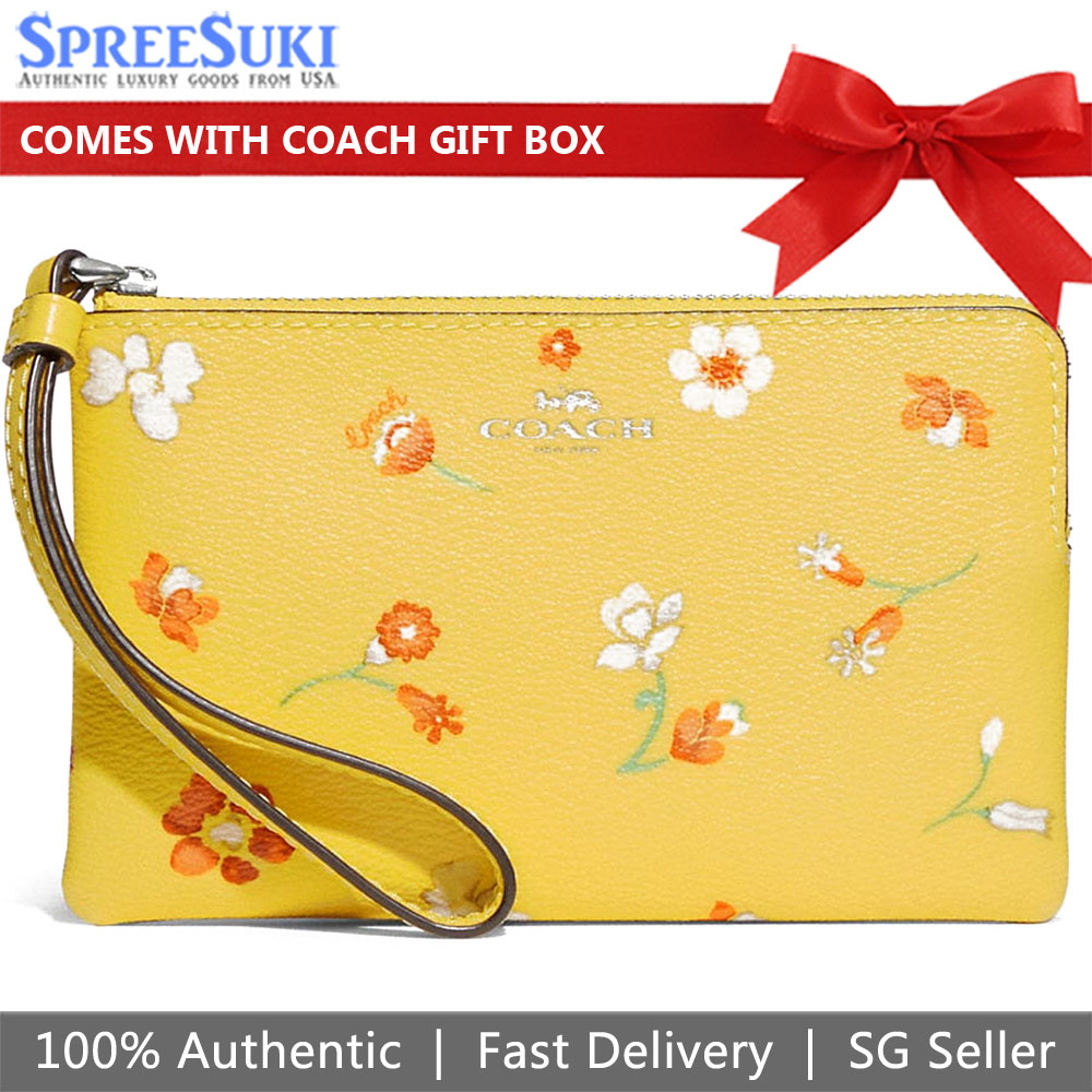 Coach Small Wristlet Mythical Flower Corner Zip Yellow # C8701