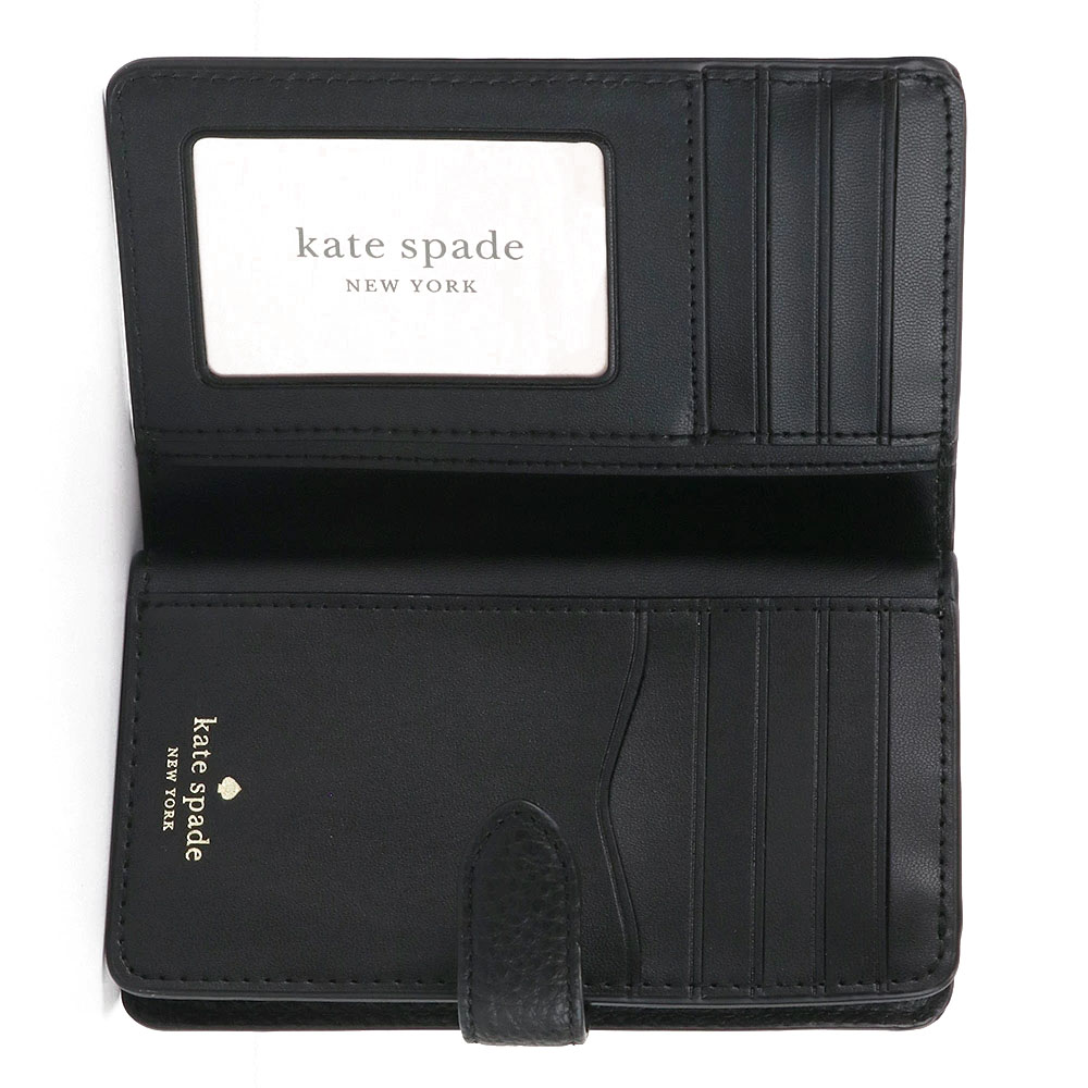 Kate Spade Medium Wallet Leila Pebbled Leather Medium Compact Bifold Wallet Black # WLR00394