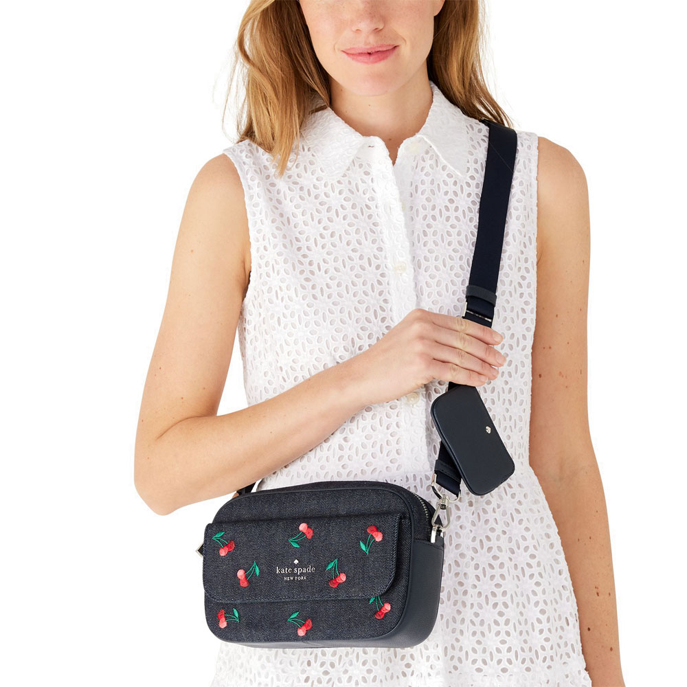 Kate Spade Rosie Cherry Embroidered Denim Crossbody Bag K6055