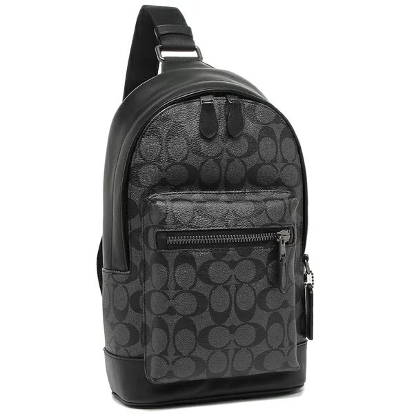 Coach Men Backpack Sling Pack Signature Canvas West Pack Charcoal Black # 2853
