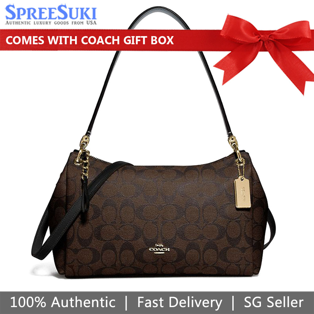 Coach Shoulder Bag With Gift Bag Small Mia Shoulder Bag In Signature Canvas Brown / Black / Gold # F73177