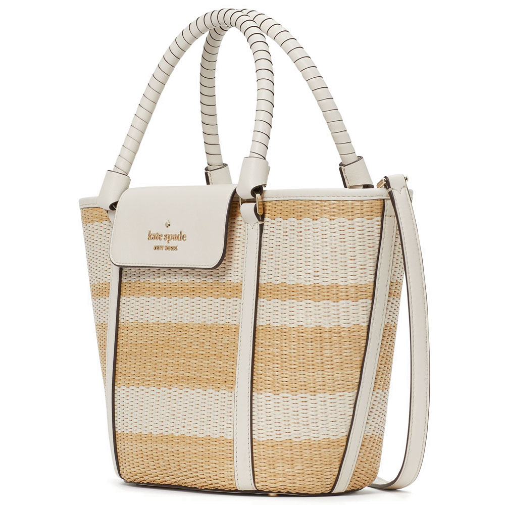 Kate Spade Crossbody Bag Cruise Straw Medium Tote Parchment Off White # K7329