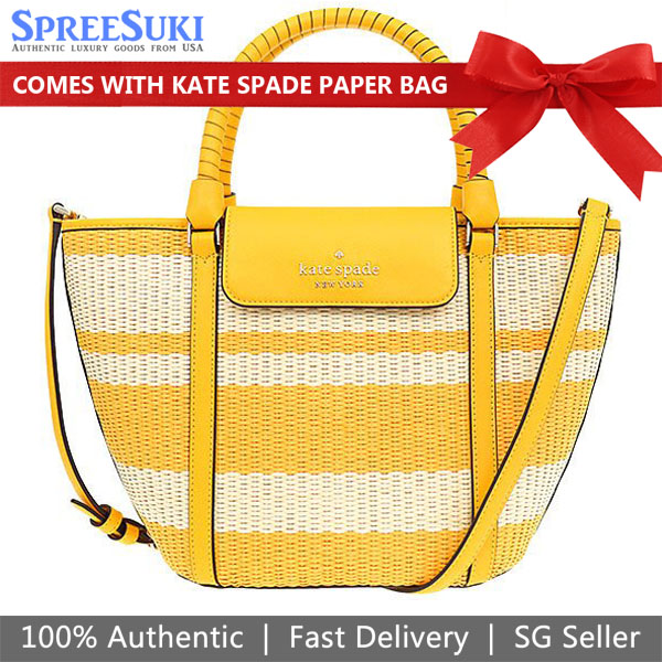 Kate Spade Crossbody Bag Cruise Straw Medium Tote Mango Ice Yellow # K7329