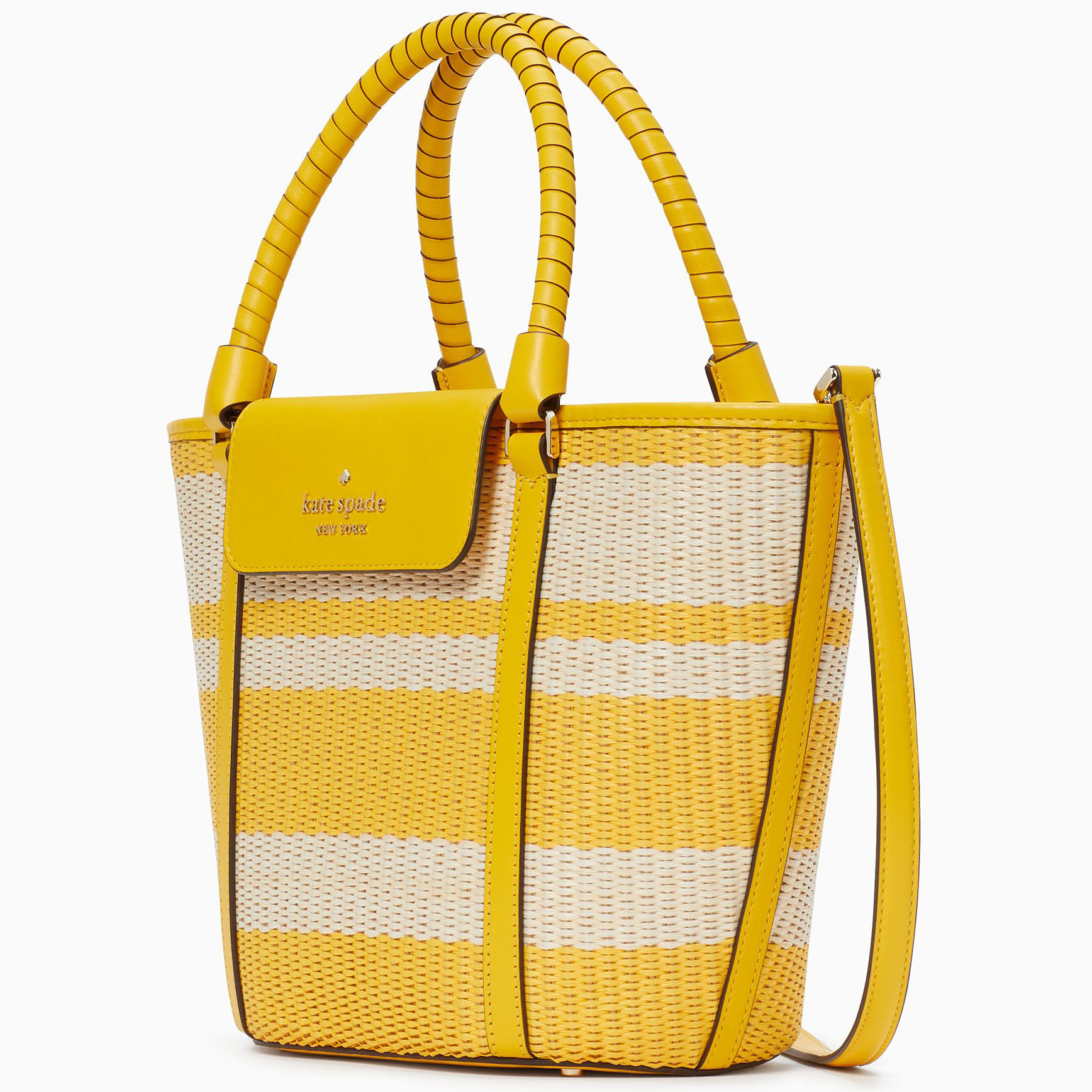 Kate Spade Crossbody Bag Cruise Straw Medium Tote Mango Ice Yellow # K7329