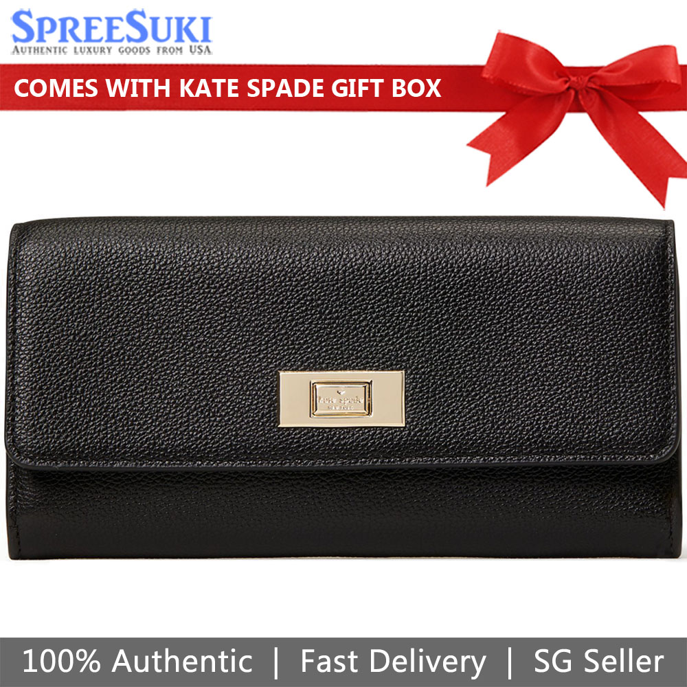 Kate Spade Long Wallet Lucia Large Slim Flap Wallet Black # K7182