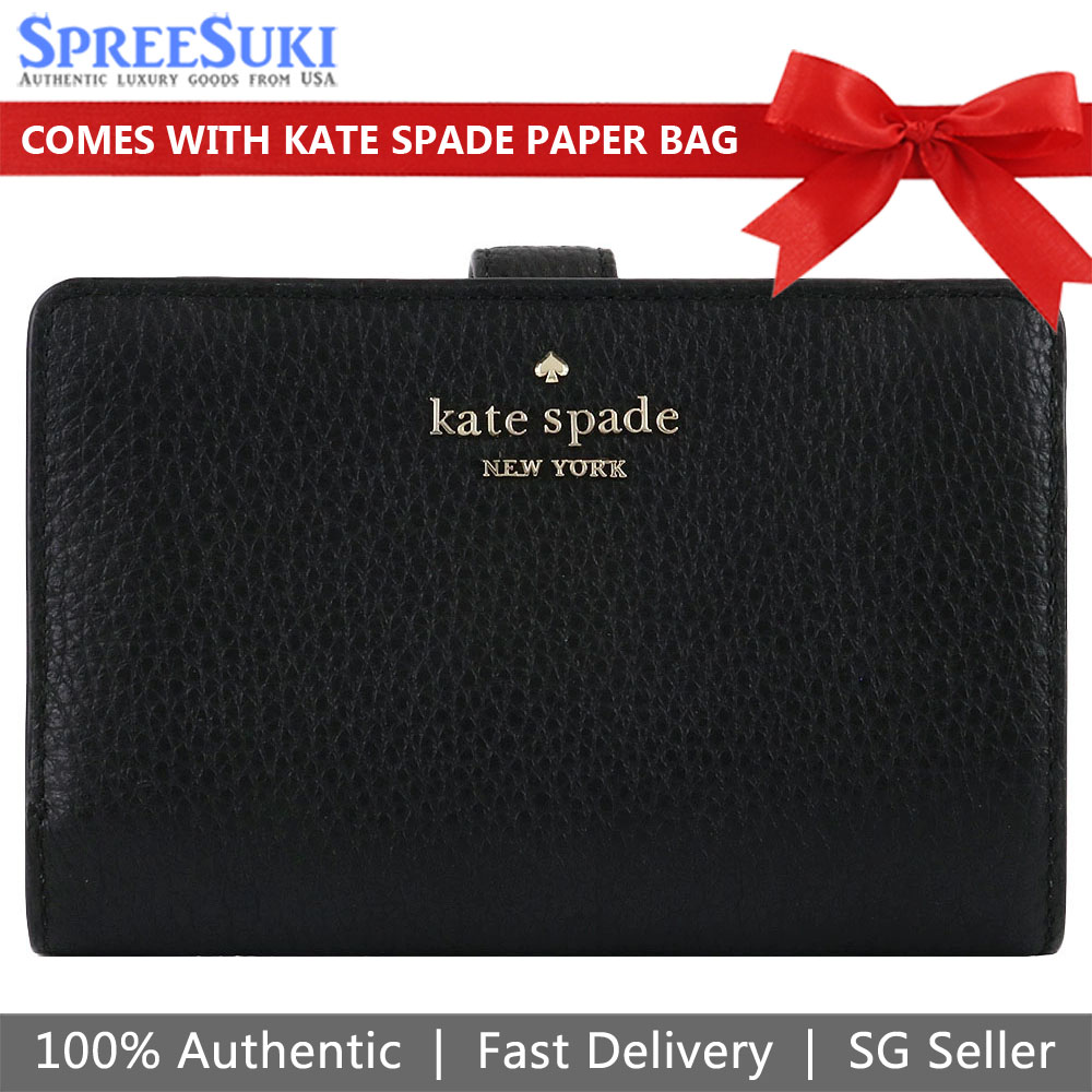Kate Spade Medium Wallet Leila Pebbled Leather Medium Compact Bifold Wallet Black # WLR00394
